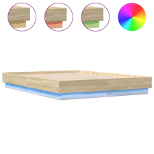 vidaXL sonoma tölgy színű ágykeret LED-világítással 135x190 cm (3209816) ágy és ágykellék