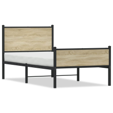 vidaXL sonoma tölgy színű fém ágykeret fej- és lábtámlával 100 x 190cm ágy és ágykellék