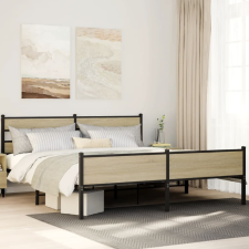 vidaXL sonoma tölgy színű fém ágykeret matrac nélkül 193 x 203 cm ágy és ágykellék