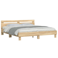 vidaXL sonoma tölgy színű szerelt fa ágykeret fejtámlával 200 x 200 cm (3207394) ágy és ágykellék