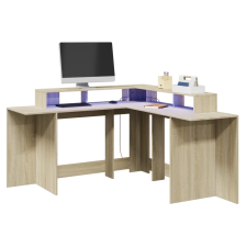 vidaXL sonoma tölgy színű szerelt fa íróasztal LED-ekkel 152x152x91 cm bútor