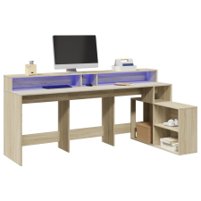 vidaXL sonoma tölgy színű szerelt fa íróasztal LED-ekkel 200x104x91 cm bútor