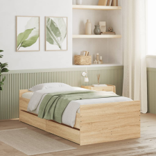 vidaXL sonoma-tölgyszínű műfa ágykeret fiókokkal 90 x 190 cm ágy és ágykellék