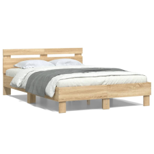 vidaXL sonoma-tölgyszínű szerelt fa ágykeret fejtámlával 135 x 190 cm ágy és ágykellék