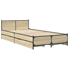 vidaXL sonoma-tölgyszínű szerelt fa ágykeret fiókokkal 75x 190 cm (3279973) ágy és ágykellék