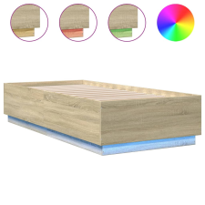 vidaXL sonoma tölgyszínű szerelt fa ágykeret LED-del 100 x 200 cm (3209627) ágy és ágykellék