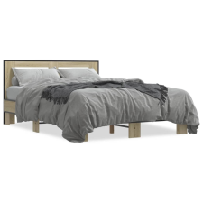 vidaXL sonoma tölgyszínű szerelt fa és fém ágykeret 135 x 190 cm ágy és ágykellék