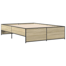 vidaXL sonoma tölgyszínű szerelt fa és fém ágykeret 135 x 190 cm (3279903) ágy és ágykellék