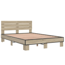 vidaXL sonoma tölgyszínű szerelt fa és fém ágykeret 140 x 200 cm (3280148) ágy és ágykellék