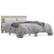 vidaXL sonoma tölgyszínű szerelt fa és fém ágykeret 140x190 cm ágy és ágykellék