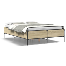 vidaXL sonoma tölgyszínű szerelt fa és fém ágykeret 140x190 cm ágy és ágykellék