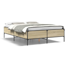 vidaXL sonoma tölgyszínű szerelt fa és fém ágykeret 150 x 200 cm ágy és ágykellék