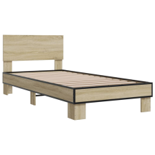 vidaXL sonoma tölgyszínű szerelt fa és fém ágykeret 75 x 190 cm (845813) ágy és ágykellék