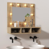 vidaXL Sonoma-tölgyszínű tükrös szekrény LED-ekkel 60 x 31,5 x 62 cm