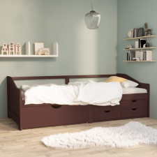 vidaXL sötétbarna 3-személyes tömör fenyőfa kanapéágy fiókokkal 90x200cm ágy és ágykellék