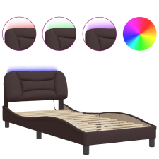 vidaXL sötétbarna szövet ágykeret LED-világítással 90 x 200 cm (3213679) ágy és ágykellék