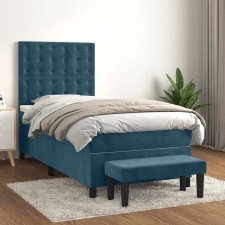 vidaXL sötétkék bársony rugós ágy matraccal 100 x 200 cm ágy és ágykellék