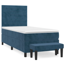 vidaXL sötétkék bársony rugós ágy matraccal 100 x 200 cm (3137891) ágy és ágykellék