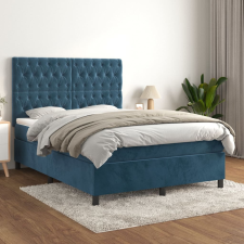vidaXL sötétkék bársony rugós ágy matraccal 140x190 cm ágy és ágykellék