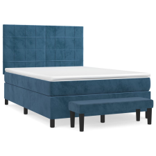 vidaXL sötétkék bársony rugós ágy matraccal 140x190 cm (3137843) ágy és ágykellék