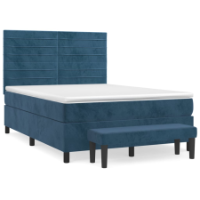 vidaXL sötétkék bársony rugós ágy matraccal 140x190 cm (3137903) ágy és ágykellék
