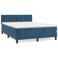vidaXL sötétkék bársony rugós ágy matraccal 140x190 cm (3141543) ágy és ágykellék