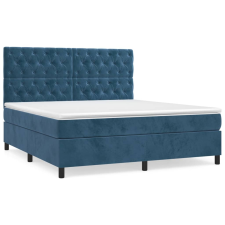 vidaXL sötétkék bársony rugós ágy matraccal 160x200 cm (3143215) ágy és ágykellék