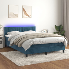 vidaXL sötétkék bársony rugós és LED-es ágy matraccal 140x200 cm ágy és ágykellék