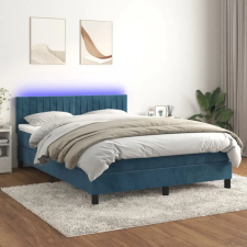 vidaXL sötétkék bársony rugós és LED-es ágy matraccal 140x200 cm ágy és ágykellék