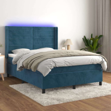 vidaXL sötétkék bársony rugós és LED-es ágy matraccal 140x200 cm ágy és ágykellék
