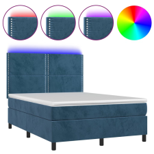 vidaXL sötétkék bársony rugós és LED-es ágy matraccal 140x200 cm (3136069) ágy és ágykellék