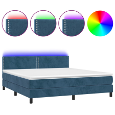 vidaXL sötétkék bársony rugós és LED-es ágy matraccal 160x200 cm (3134355) ágy és ágykellék