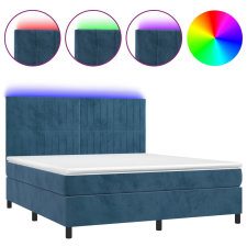 vidaXL sötétkék bársony rugós és LED-es ágy matraccal 160x200 cm (3136255) ágy és ágykellék
