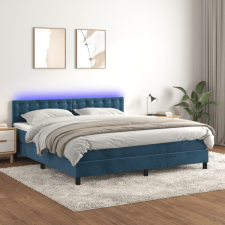 vidaXL sötétkék bársony rugós és LED-es ágy matraccal 180x200 cm ágy és ágykellék