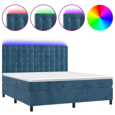 vidaXL sötétkék bársony rugós és LED-es ágy matraccal 180x200 cm (3136381) ágy és ágykellék
