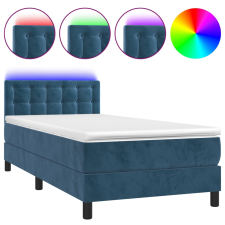 vidaXL sötétkék bársony rugós és LED-es ágy matraccal 90x190 cm (3134619) ágy és ágykellék