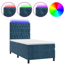 vidaXL sötétkék bársony rugós és LED-es ágy matraccal 90x200 cm (3136285) ágy és ágykellék