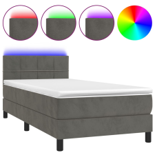 vidaXL sötétszürke bársony rugós és LED-es ágy matraccal 100x200 cm (3134388) ágy és ágykellék