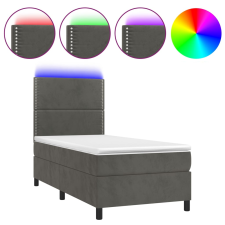 vidaXL sötétszürke bársony rugós és LED-es ágy matraccal 100x200 cm (3136048) ágy és ágykellék