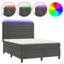 vidaXL sötétszürke bársony rugós és LED-es ágy matraccal 140x190 cm (3136300) ágy és ágykellék