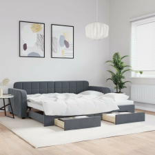vidaXL sötétszürke kihúzható bársony heverő fiókkal 90 x 190 cm bútor