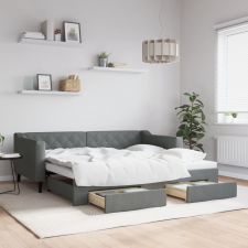 vidaXL sötétszürke kihúzható szövet heverő fiókkal 90 x 190 cm ágy és ágykellék