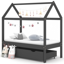 vidaXL sötétszürke tömör fenyőfa gyerekágykeret fiókkal 70 x 140 cm kiságy, babaágy