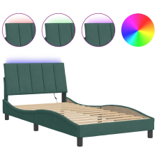 vidaXL sötétzöld bársony ágykeret LED-világítással 100 x 200 cm (3213766) ágy és ágykellék