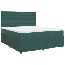 vidaXL sötétzöld bársony rugós ágy matraccal 180x200 cm (3292421) ágy és ágykellék