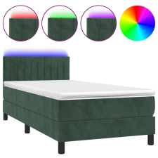 vidaXL sötétzöld bársony rugós és LED-es ágy matraccal 100x200 cm (3134510) ágy és ágykellék