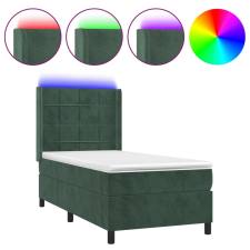 vidaXL sötétzöld bársony rugós és LED-es ágy matraccal 100x200 cm (3139550) ágy és ágykellék