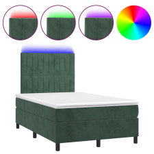 vidaXL sötétzöld bársony rugós és LED-es ágy matraccal 120x200 cm (3136236) ágy és ágykellék