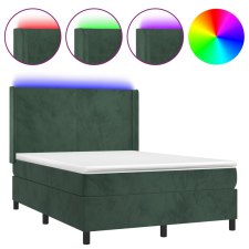 vidaXL sötétzöld bársony rugós és LED-es ágy matraccal 140x190 cm (3139442) ágy és ágykellék