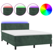 vidaXL sötétzöld bársony rugós és LED-es ágy matraccal 140x200 cm (3134468) ágy és ágykellék